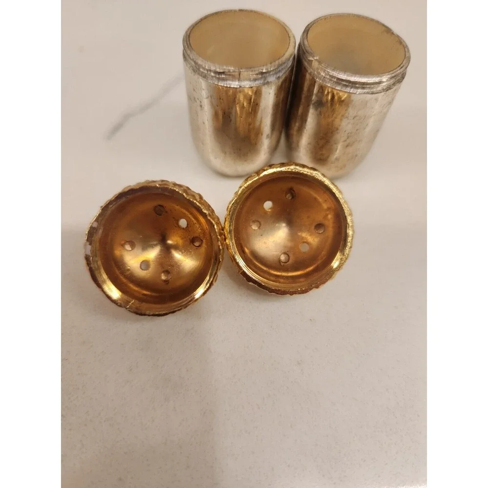 Vintage Silver With Gold Tone on top Salt and Pepper Acorn Shakers Made In Japan
